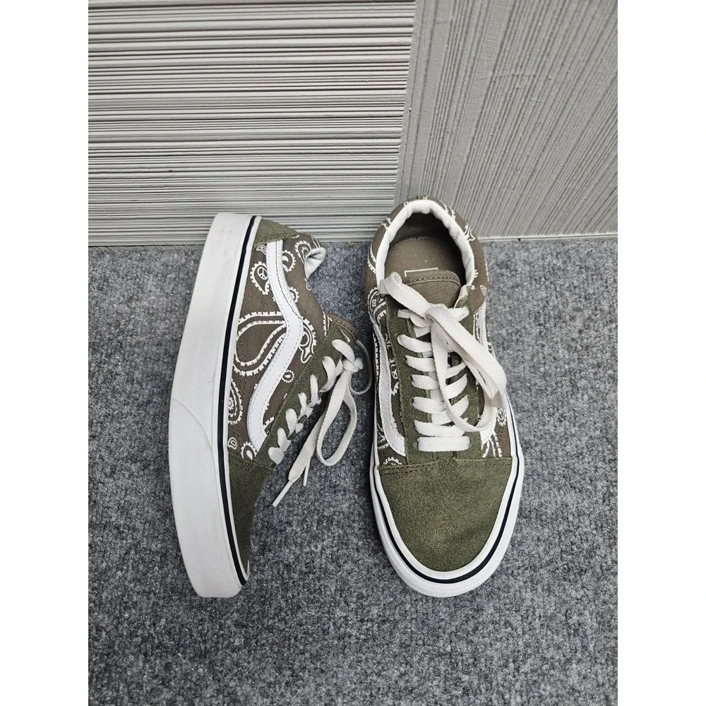 Vans Old Skool Boys 6Y Green White Suede Skate Sneaker Lace‎ Up Retro Shoes